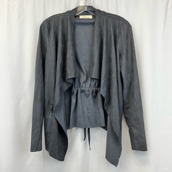 Elan Womens Open Front Jacket Gray Faux Leather Waist Length Flyaway Pockets S - Picture 1 of 12